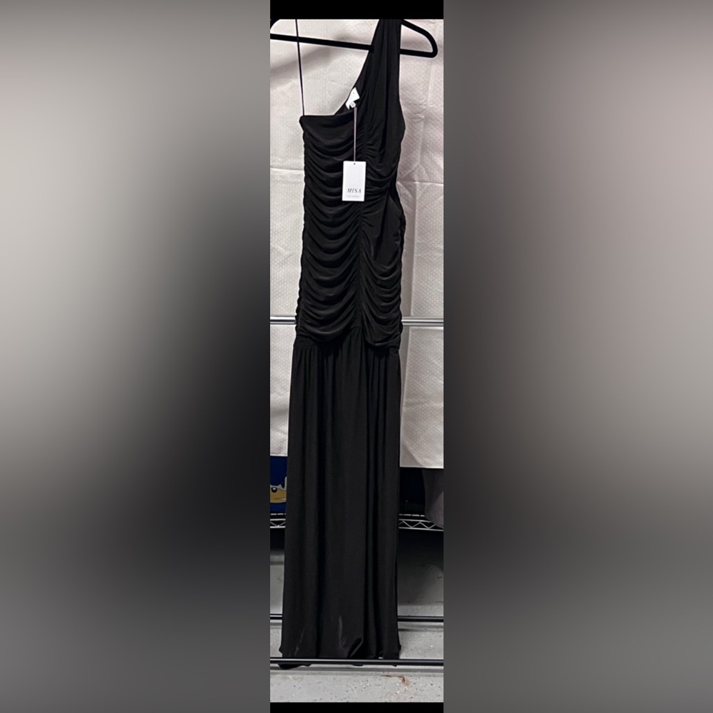 Misa Los Angeles Elegant Black One-Shoulder Dress